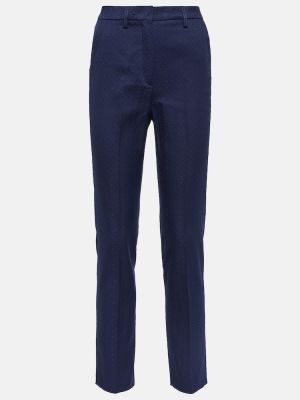 Pantaloni cu picior drept cu talie înaltă slim fit din bumbac Etro albastru