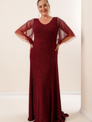 Μάξι φόρεμα με σχέδιο από τούλι By Saygı μπορντό