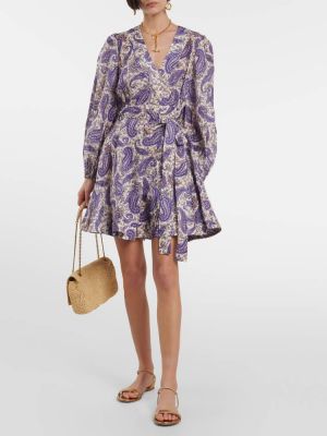 Льняное платье мини с узором пейсли Zimmermann фиолетовое