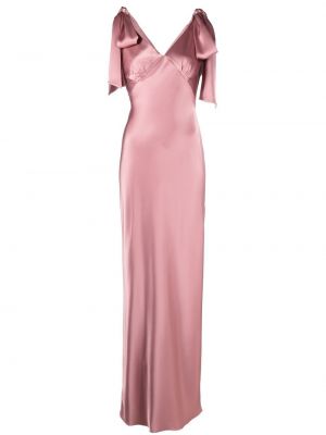 Sukienka wieczorowa z kokardką z dekoltem w serek V:pm Atelier różowa