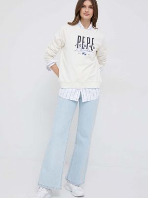 Pepe Jeans pamut melegítőfelső Mia Crew , női, nyomott mintás - Bézs