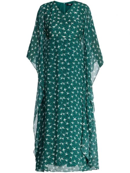 Sukienka długa z nadrukiem Karl Lagerfeld zielona