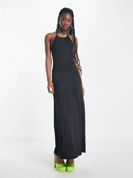 Длинное платье с вырезом на спине с глубоким декольте Weekday черное