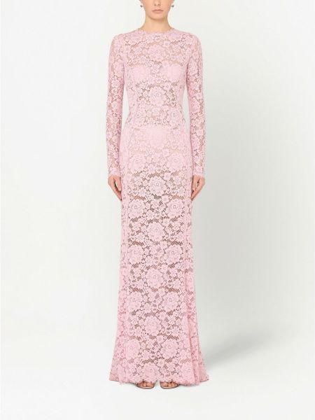 Krajkové dlouhé šaty Dolce & Gabbana růžové