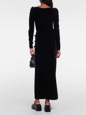 Džerzej zamatová dlhá sukňa s mašľou Ganni čierna