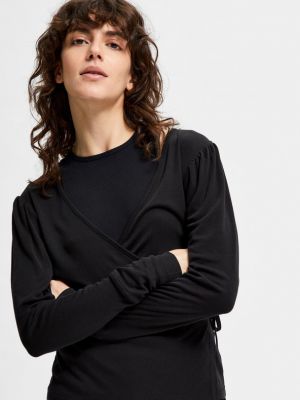 Tricou cu mânecă lungă Selected Femme negru
