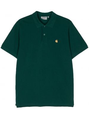 Памучна поло тениска бродирана Carhartt Wip зелено