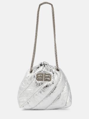 Δερμάτινη τσάντα χιαστί Balenciaga ασημί