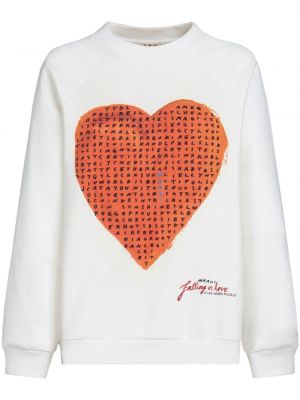 Raštuotas medvilninis džemperis su širdelėmis Marni balta
