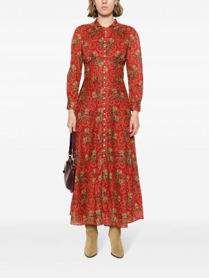 Raštuotas gėlėtas medvilninis maksi suknelė Ralph Lauren Rrl raudona