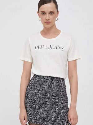 Bavlněné tričko Pepe Jeans béžové