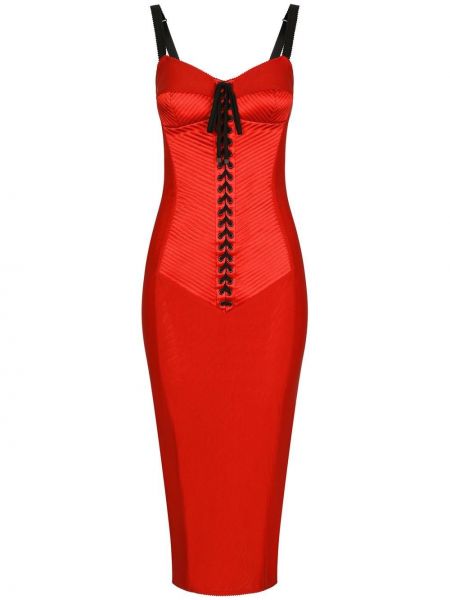 Κοκτέιλ φόρεμα με κορδόνια με δαντέλα Dolce & Gabbana κόκκινο