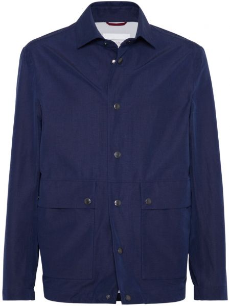 Копринена ленена риза Brunello Cucinelli синьо