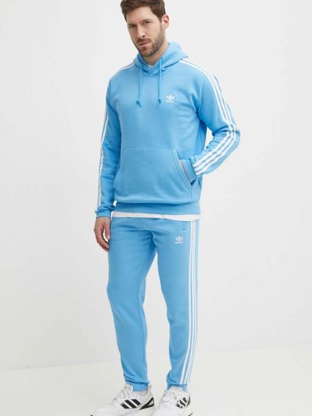 Bluza z kapturem w paski Adidas Originals niebieska
