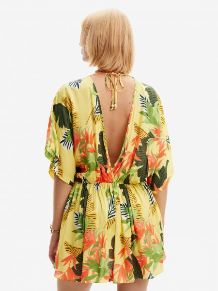 Květinové šaty s tropickým vzorem Desigual žluté