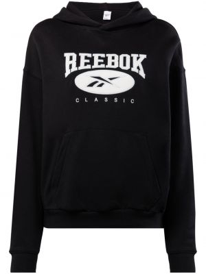 Pamučna hoodie s kapuljačom s vezom Reebok crna