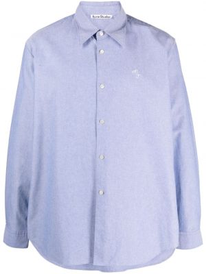 Bavlněná košile s výšivkou Acne Studios modrá