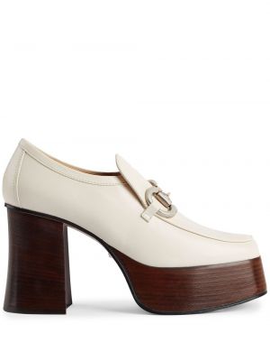 Pantofi loafer cu platformă cu cataramă Gucci alb