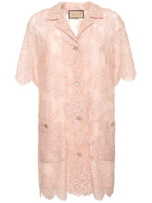 Krajkové květinové bavlněné šaty Gucci růžové