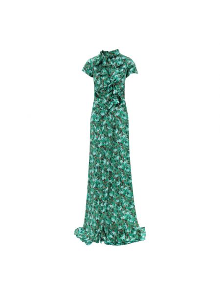 Jedwabna sukienka w kwiatki Saloni zielona