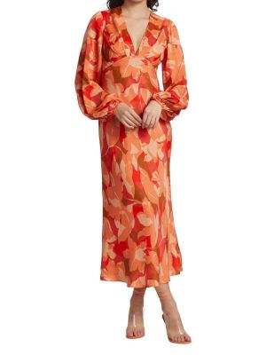 Длинное платье в цветочек с принтом Acler красное