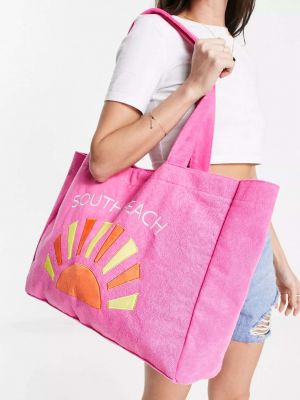 Пляжная сумка с вышивкой South Beach розовая