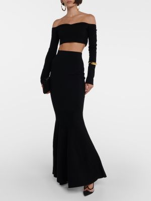 Vlněné dlouhá sukně s vysokým pasem Nina Ricci černé
