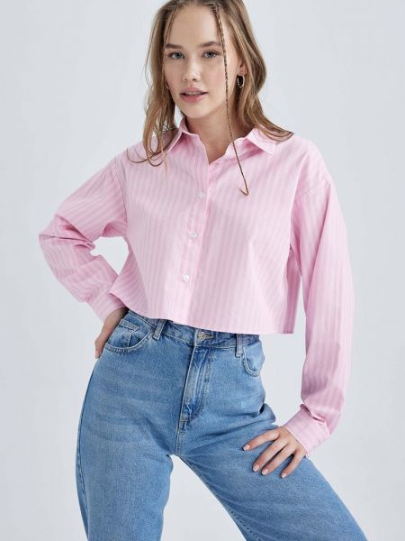 Рубашка в полоску Defacto розовая