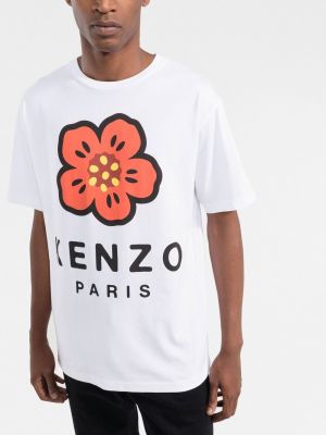 Koszulka bawełniana w kwiatki z nadrukiem Kenzo