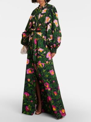 Květinové bavlněné dlouhé šaty Oscar De La Renta růžové
