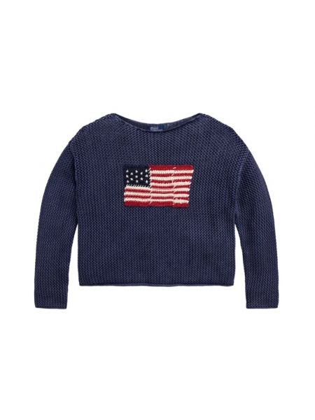 Niebieski haftowany sweter Ralph Lauren