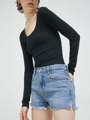 Abercrombie & Fitch szorty jeansowe damskie kolor niebieski gładkie high waist Abercrombie & Fitch