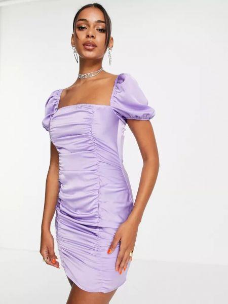 Атласное платье мини с пышными рукавами Naanaa фиолетовое
