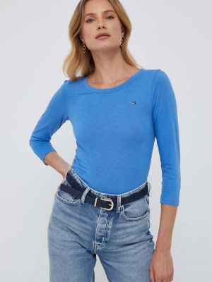Памучна блуза с дълъг ръкав Tommy Hilfiger синьо