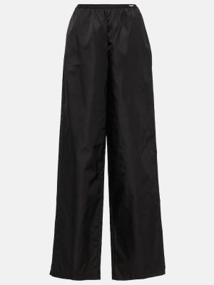 Nylonowe spodnie z wysoką talią relaxed fit Prada czarne