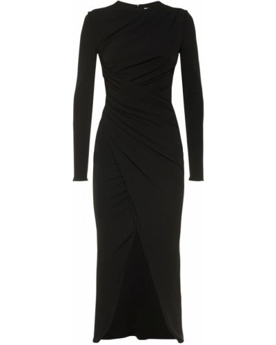 Rochie midi din viscoză cu mâneci lungi drapată Michael Kors Collection negru