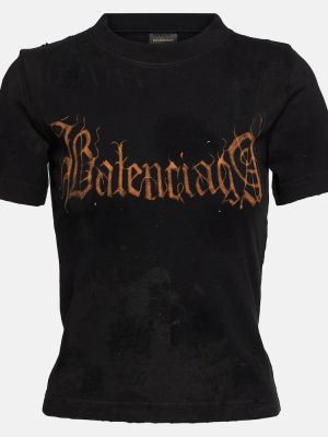 T-shirt distressed di cotone di cotone Balenciaga nero