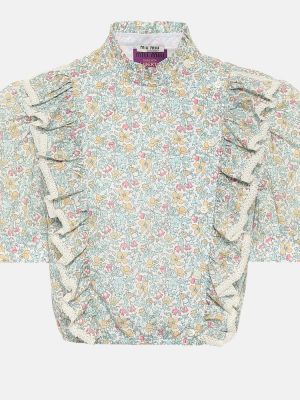 Bombažna bluza s cvetličnim vzorcem Miu Miu modra