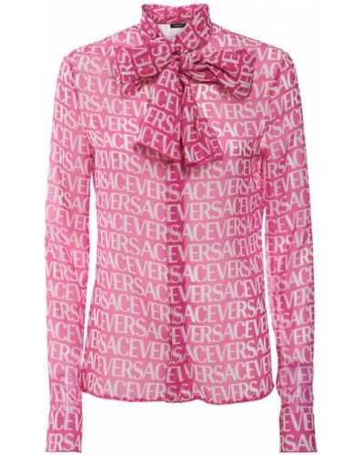 Копринена риза от шифон Versace розово