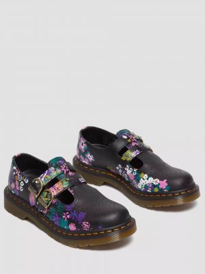 Кожаные туфли в цветочек ретро Dr Martens черные