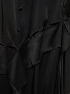 Saténové dlouhé šaty s volány Dundas černé