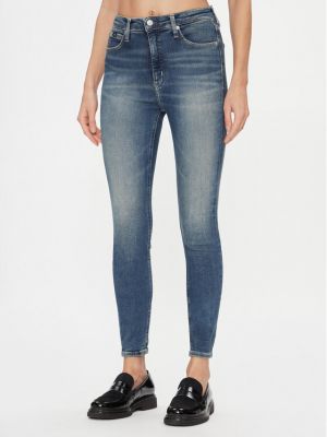 Дънки skinny fit с висока талия Calvin Klein Jeans синьо