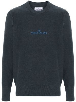 Bombažni pulover z vezenjem Stone Island modra