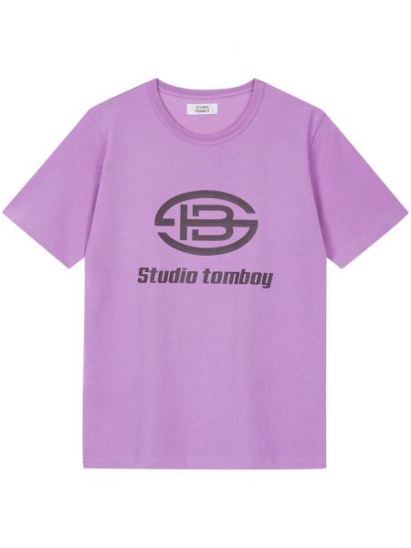 Памучна тениска с принт Studio Tomboy виолетово