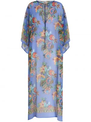 Dolga obleka s cvetličnim vzorcem s potiskom Etro modra