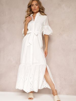 Haftowana sukienka długa z paskiem Other - biały