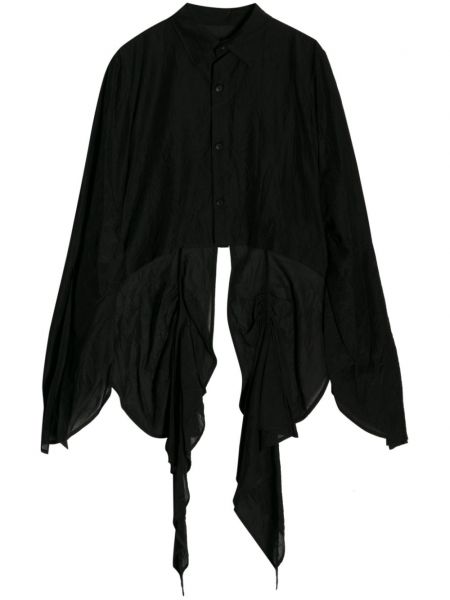 Asimetriška medvilninė šilkinė marškiniai Yohji Yamamoto juoda