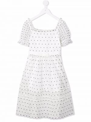 Flekket brodert dress for jenter Self-portrait Kids hvit