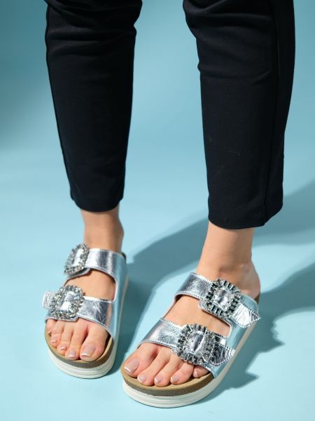 Papuci de casă din piele Luvishoes argintiu