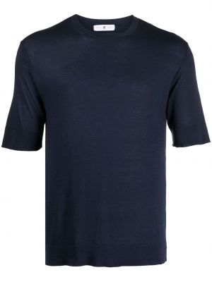 Jedwabna koszulka bawełniana z okrągłym dekoltem Pt Torino niebieska
